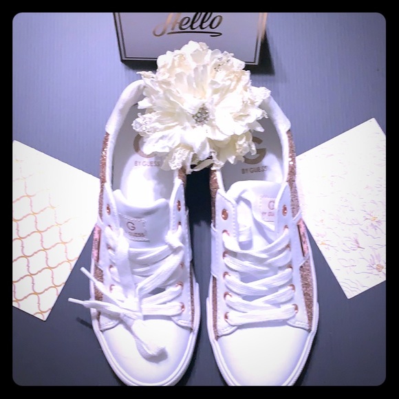 White w Rose Gold Glitter G by Guess Tennis -SH-15